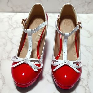 Retro Women's T-Strap High Heels Bow Platform Round Toe Pumps Mary Jane's